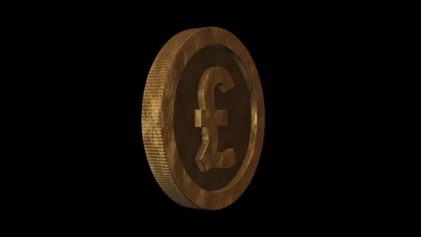 Pound Sterling Gold Coin Rotates Its Axis Transparent Background Looped — Stock Video
