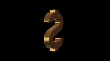 Dolar işareti altın ve paslı. Şeffaf arka plan. Döngülü animasyon. 3B işareti