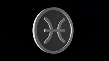 Balık burcu burcu madalyonu. Metal gümüş. Alfa kanalı. Döngülü animasyon. 3d nesnesi