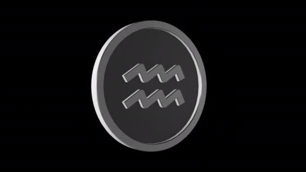 アクエリアス星座のメダリオン 金属銀だ アルファチャンネル ループアニメーション 3Dオブジェクト — ストック動画
