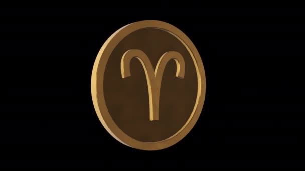 Sternzeichen Widder Medaillon Metallgold Alpha Kanal Looping Animation Objekt — Stockvideo