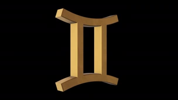 Gemini Zodiaktecken Metallguld Alfakanal Loopas Animation Objekt — Stockvideo