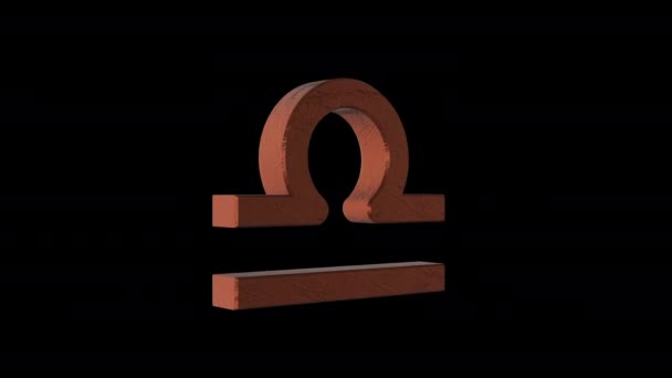 天秤座黄道带星座 金属青铜阿尔法频道循环动画 3D对象 — 图库视频影像