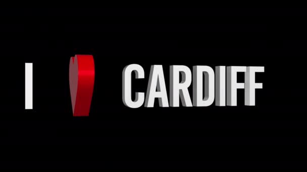 Cardiff Seviyorum Metin Kalp Alfa Kanalı Döngülü Animasyon Nesnesi — Stok video