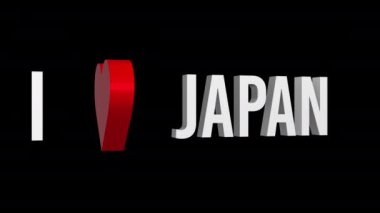 Japonya 'yı seviyorum. Metin ve kalp 3D. Alfa kanalı. Döngülü animasyon. 3d nesnesi