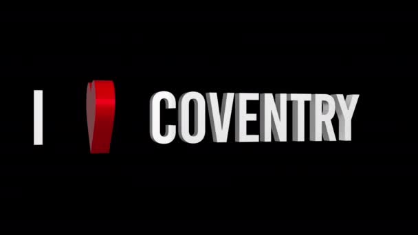 Adoro Coventry Texto Coração Canal Alfa Animação Loop Objeto — Vídeo de Stock