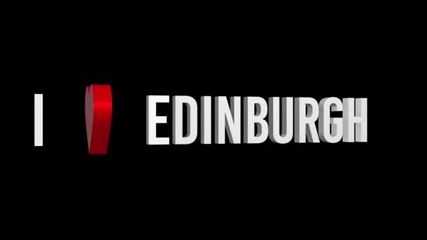 Edinburgh Seviyorum Metin Kalp Alfa Kanalı Döngülü Animasyon Nesnesi — Stok video