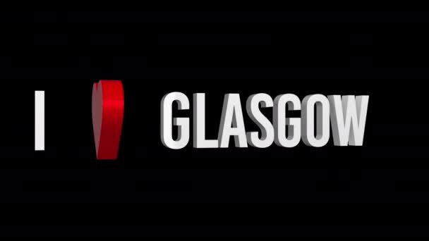 Hou Van Glasgow Tekst Hart Alfa Kanaal Opgelijnde Animatie Voorwerp — Stockvideo