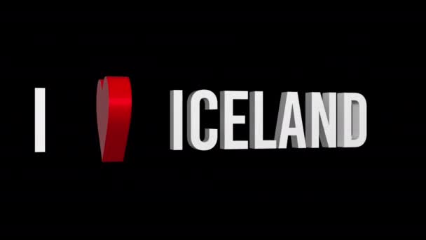 Jag Älskar Island Text Och Hjärta Alfakanal Loopas Animation Objekt — Stockvideo