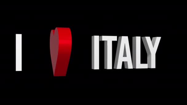 Encanta Italia Texto Corazón Canal Alfa Animación Bucle Objeto — Vídeos de Stock