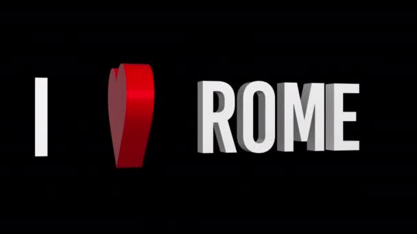 Hou Van Rome Tekst Hart Alfa Kanaal Opgelijnde Animatie Voorwerp — Stockvideo