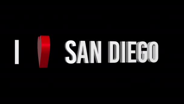 Adoro San Diego Testo Cuore Canale Alfa Animazione Loop Oggetto — Video Stock