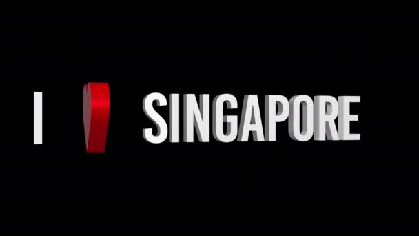 Ich Liebe Singapur Text Und Herz Alpha Kanal Looping Animation — Stockvideo