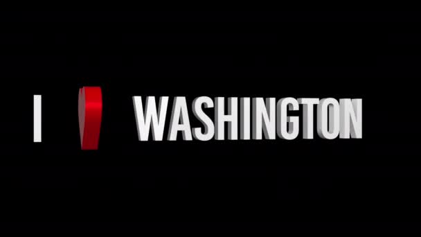 Ich Liebe Washington Text Und Herz Alpha Kanal Looping Animation — Stockvideo