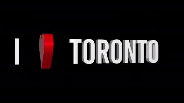 Jag Älskar Toronto Text Och Hjärta Alfakanal Loopas Animation Objekt — Stockvideo