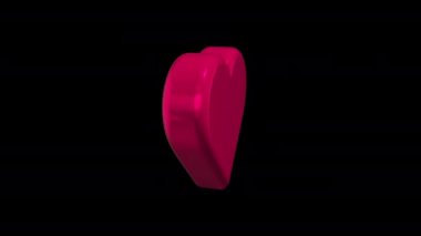 Kalp işareti 3d ekseninde dönüyor. Alfa kanalı. Döngülü animasyon. 3d nesnesi