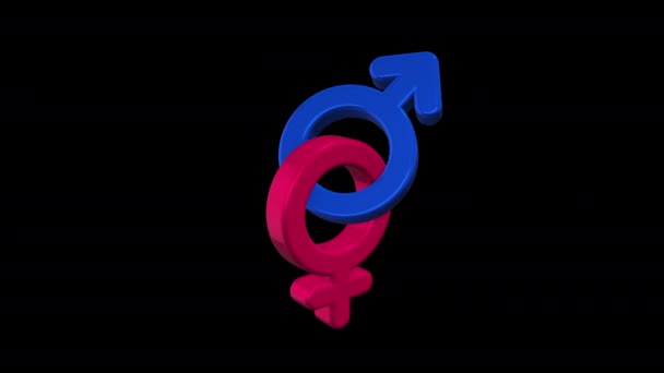 Símbolo Gênero Ícone Rosa Azul Canal Alfa Animação Loop Objeto — Vídeo de Stock