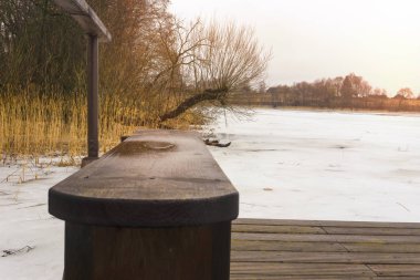 donmuş bir gölün kıyısında