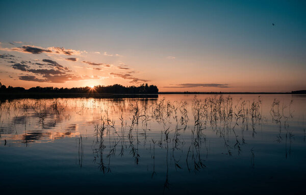 view of the reservoir with sunset