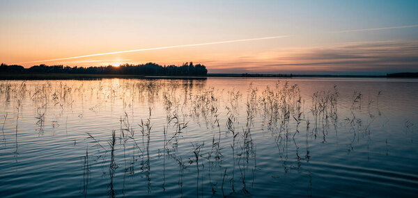 view of the reservoir with sunset