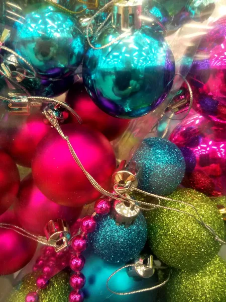 Multi Colored Christmas Toys Store Counter — Stock Photo, Image