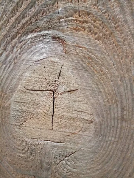 Struktura Dřeva Řezané Místo Uzlu Prasklinami — Stock fotografie