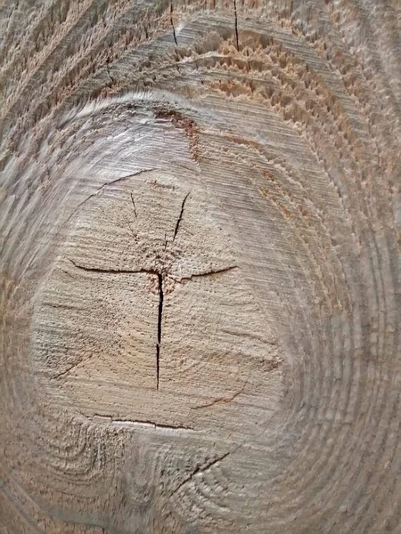 Textura Madera Cortada Lugar Nudo Con Grietas — Foto de Stock