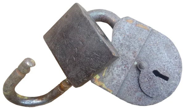 Two Old Padlocks Keys Isolated White Background — 图库照片