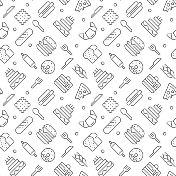 Bäckerei nahtlose Muster mit dünnen Linien Symbole — Stockvektor