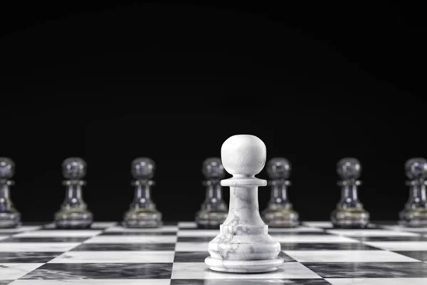 Render White Black Marble Chess Pawns One White Pawn Eight — Stock Photo, Image