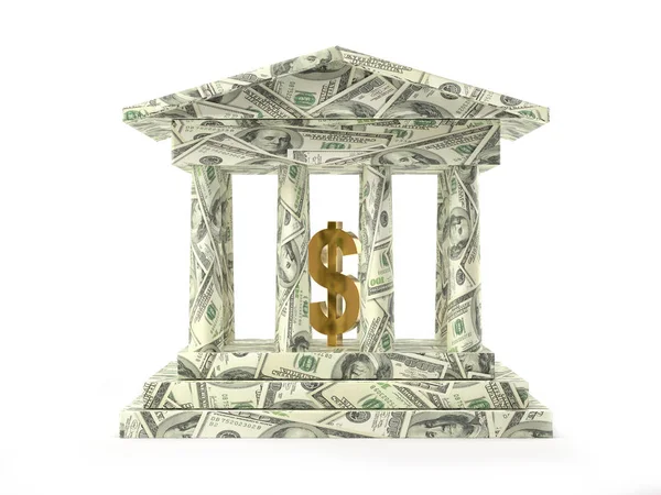 Renderização Estrutura Colunar Banco Envolto Com Cem Notas Dólares Americanos — Fotografia de Stock