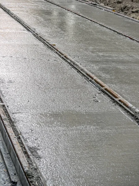 Fresh Concrete Slab Poured New Tramway Track — Stock Photo, Image