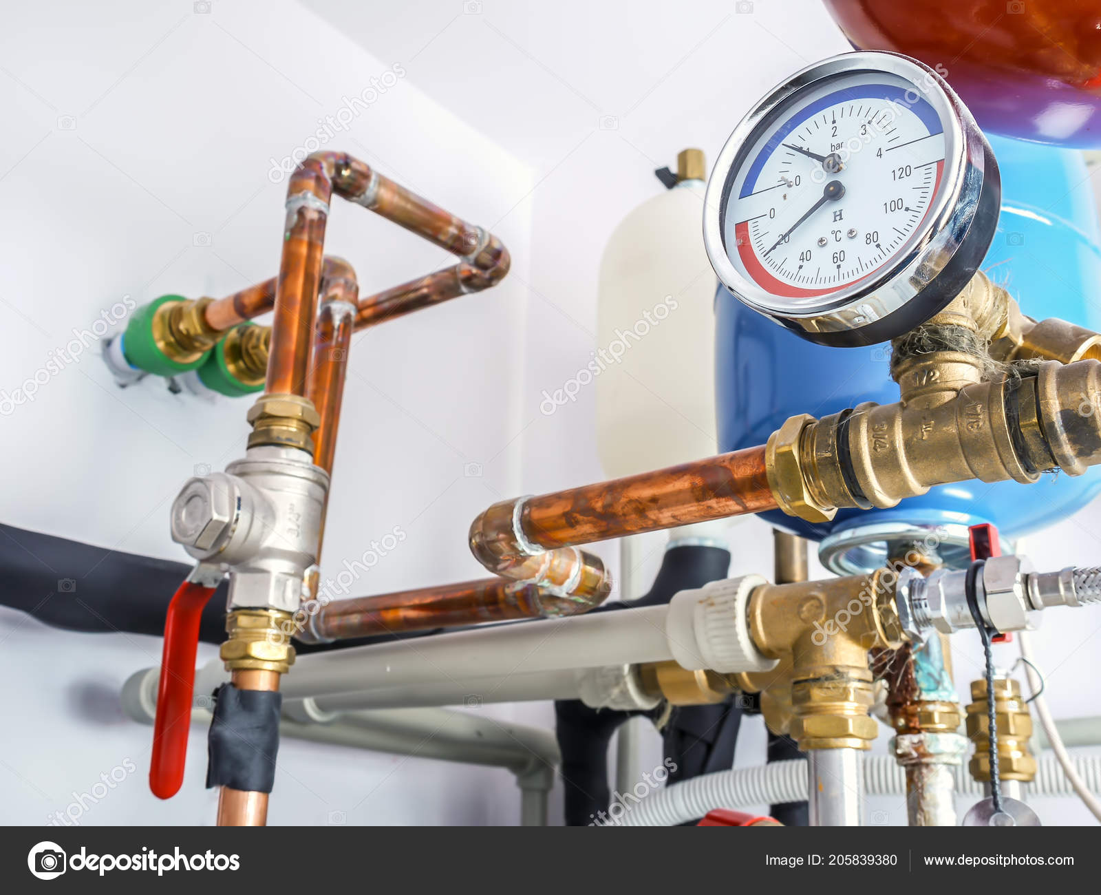 Copper Piping System Expansion Tanks Pressure Gauge House Boiler Room