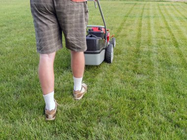 Man mowing grass clipart