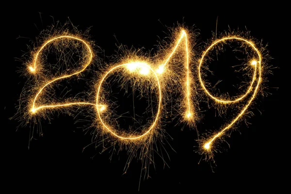 New Year 2019 Formed Sparking Digits Black Background — Stock Photo, Image