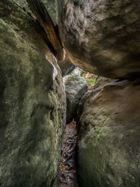Homokkő Sziklák Tévelygő Labirintus Táblázat Hegyi National Park Lengyelország — Stock Fotó