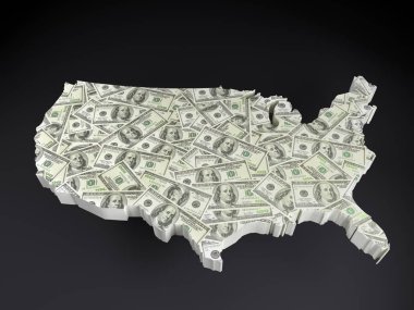 ABD 3D render eşleme üst üste yüz dolarlık banknot ile koyu gri arka plan üzerinde