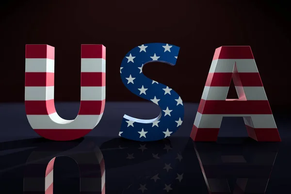 Render Usa Word Superimposed American Flag Star Stripe Pattern Black — Stock Photo, Image