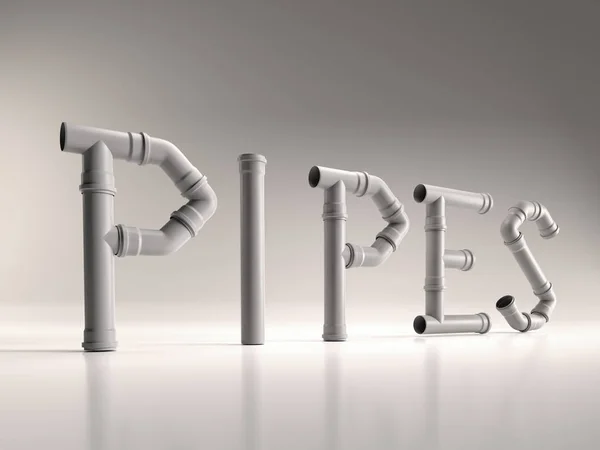 Pipe Word Arranged Different Pvc Piping Elements — Stock Photo, Image