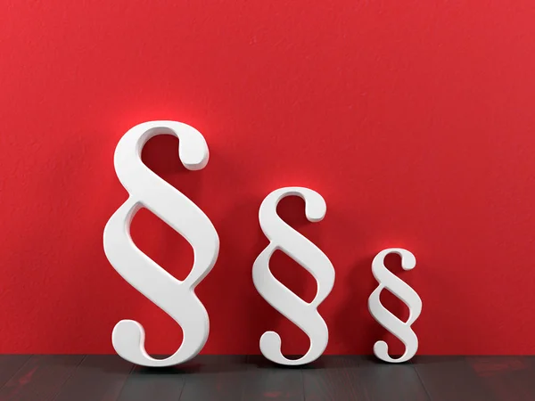 赤い壁にもたれて つの異なるサイズの白い段落記号の レンダリング — ストック写真
