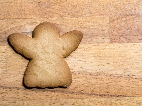 Christmas Gingerbread Angel Shape Cookie Placed Wooden Board — Stock Photo, Image