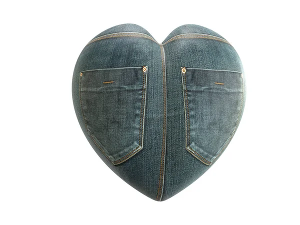 Καθιστούν Καρδιά Σχήμα Τυλιγμένο Γύρω Από Υφή Denim Δύο Πίσω — Φωτογραφία Αρχείου