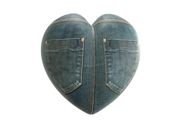 Rendering Forma Cuore Avvolto Intorno Con Texture Denim Con Due — Foto Stock