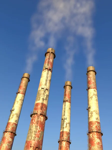 四个工业烟囱对空气产生污染 — 图库照片