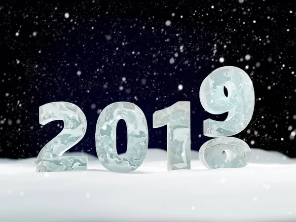 Rendering New Year Date 2019 Formed Ice Digit Nine Pushing — Stock Photo, Image