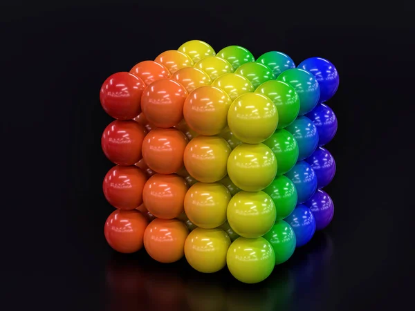 渲染立方体从球形成在彩虹颜色在黑色背景 — 图库照片