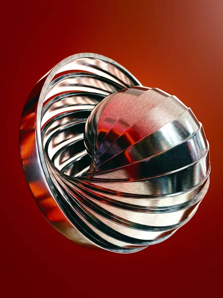 Render Metalowych Pierścieni Tworząc Abstrakcyjny Kształt Czerwonym Tle — Zdjęcie stockowe