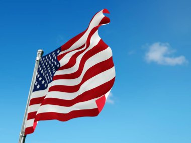 Amerikan bayrağı 3D render sana gökyüzüne karşı sallayarak kutup bağlı