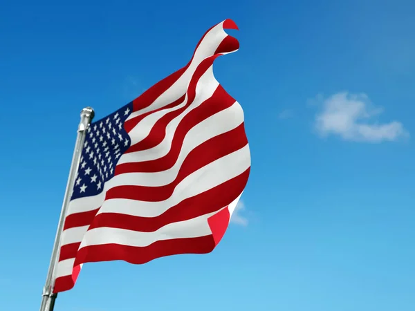 Render American Flag Attached Thee Pole Waving Sky — Stock Photo, Image