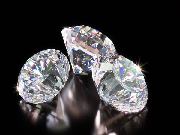 Renderizado Diamantes Talla Brillante Sobre Fondo Negro —  Fotos de Stock
